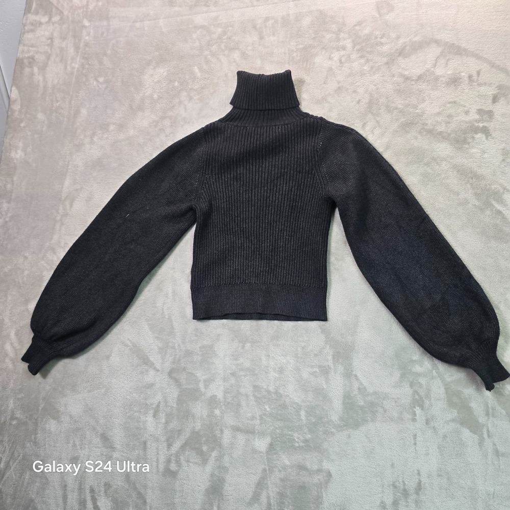 Hyfve Cropped Sweater Womens Small Black Ribbed Turtleneck Pullover HF21G162